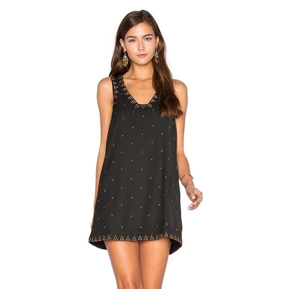 Free People SoHo Black Studded Embroidered Sleeveless Tank Mini Dress Size 6 - Picture 1 of 8